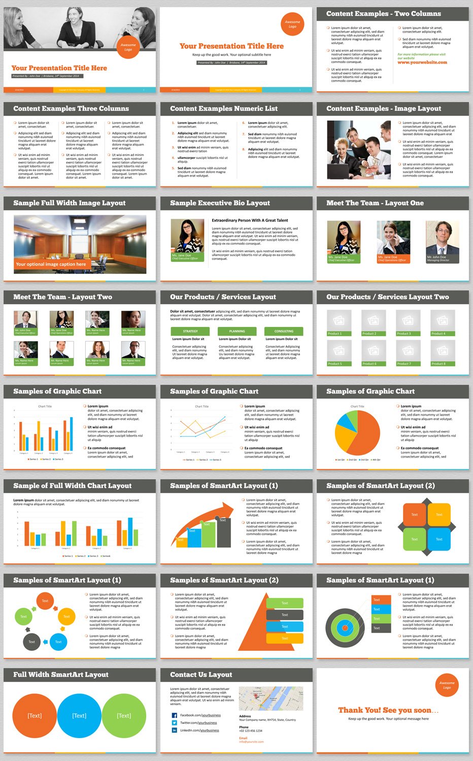 Best PowerPoint template with 24 predesigned best presentation slides