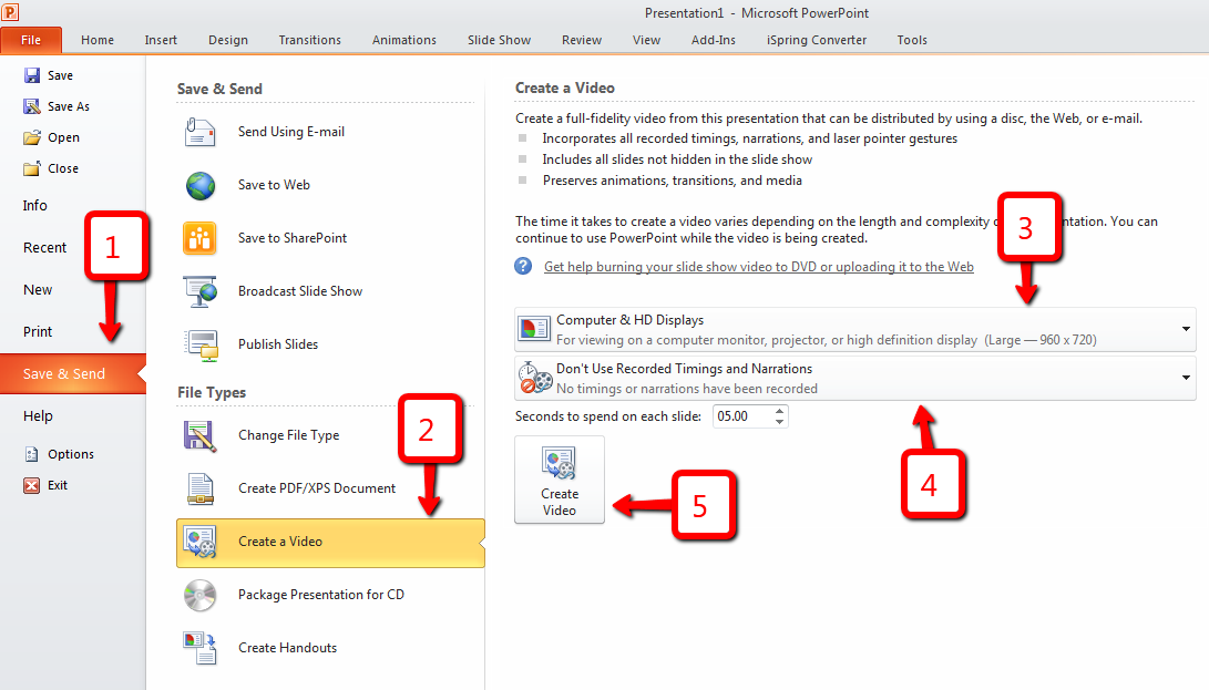 Convert presentation into video using PowerPoint 2010