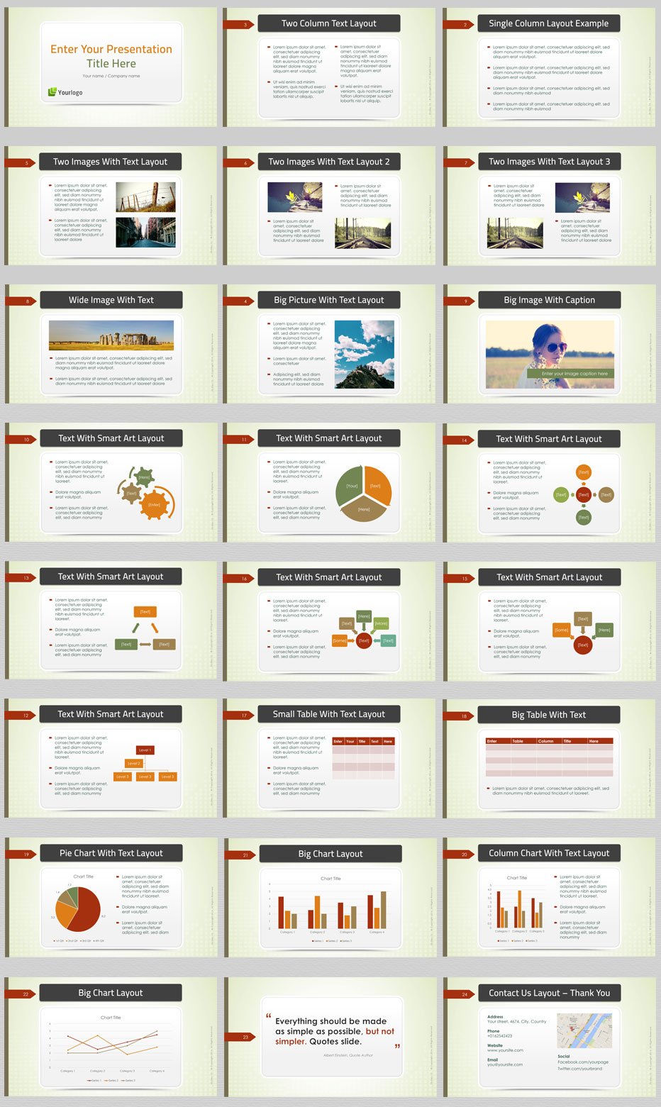 Green business powerpoint templates thumbnails