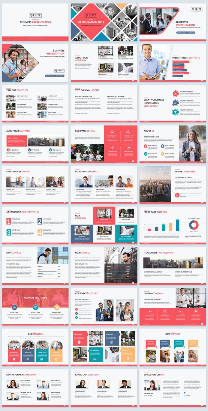 corporate slides template red retro