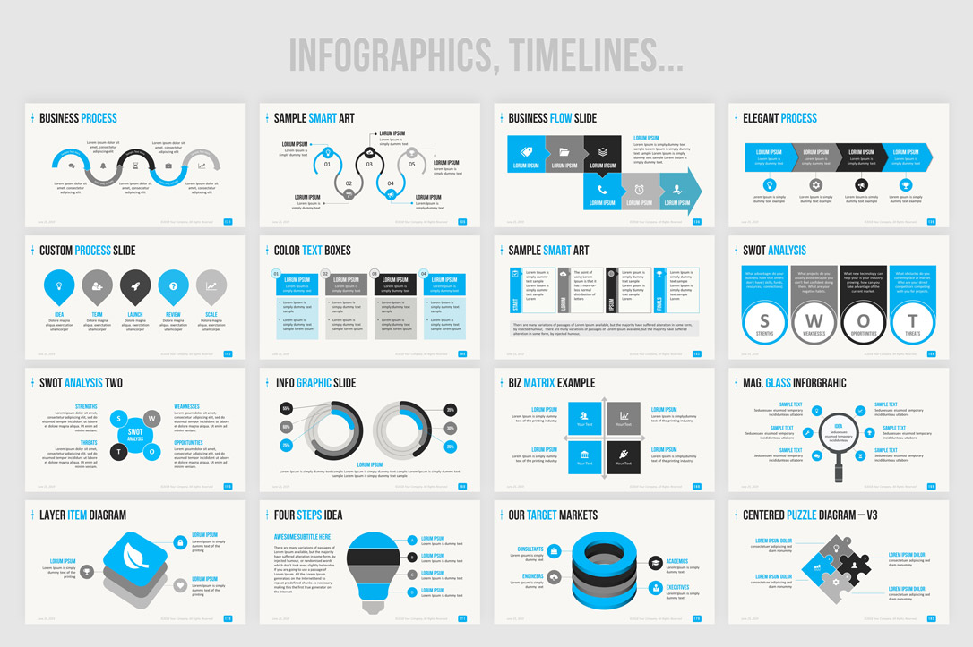 PowerPoint vorlagen for business presentations with editable Infographics and timeline slides 
