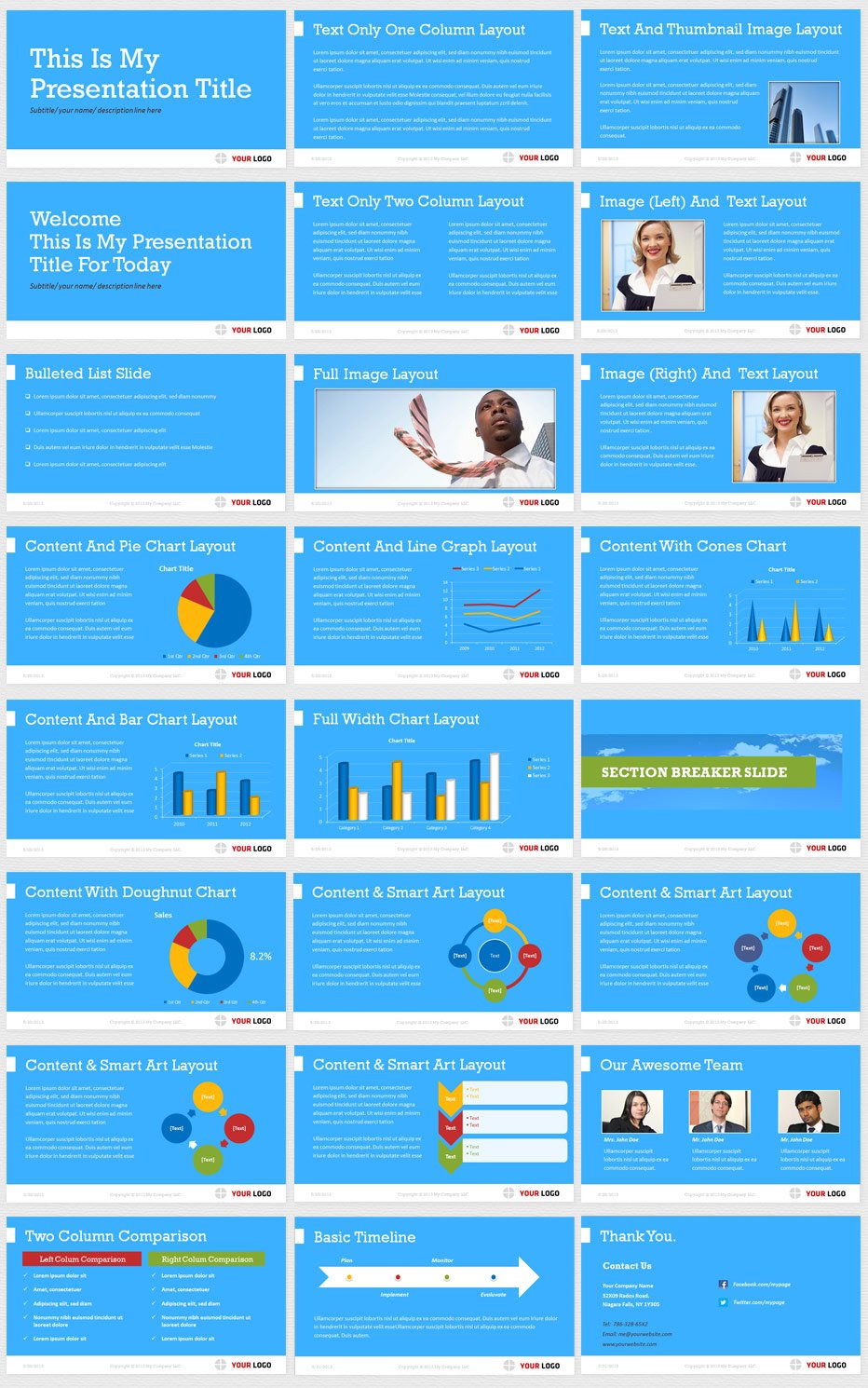 blue color PowerPoint template minimal design